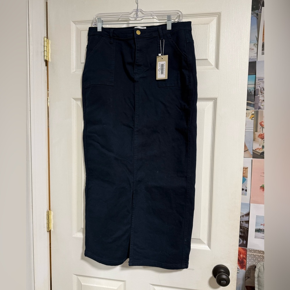 Recollection navy denim skirt with front slit